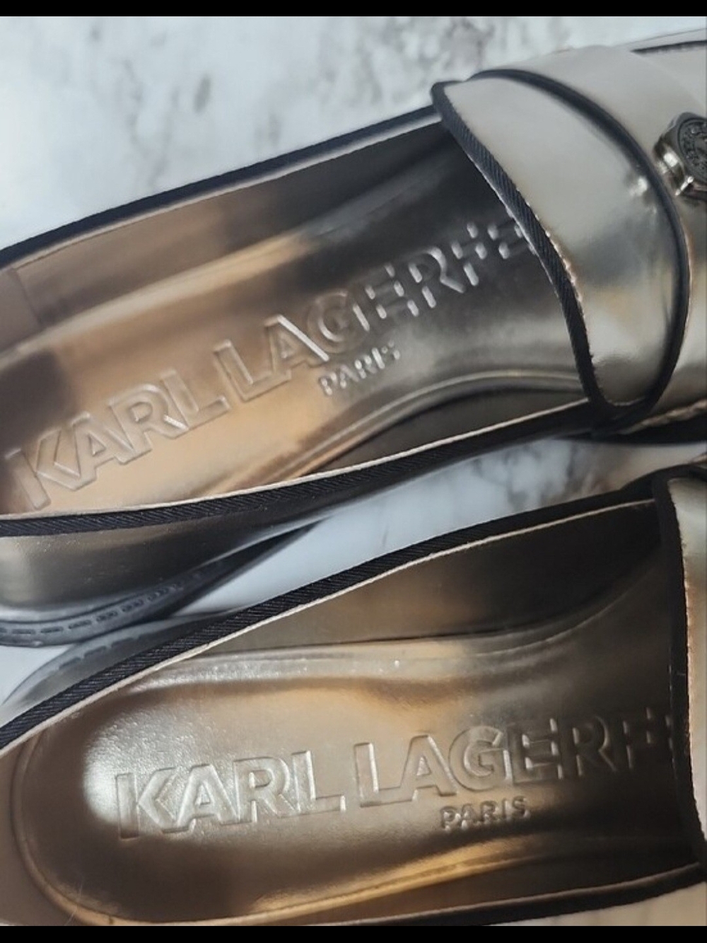 Karl Lagerfeld Silver Metallic Penny Loafers - Picture 4 of 5